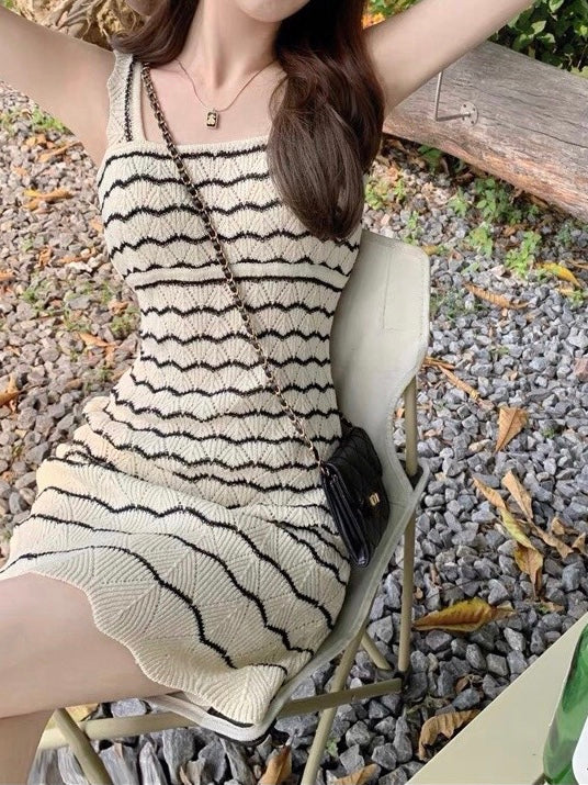 Pointelle Striped Knit Dress