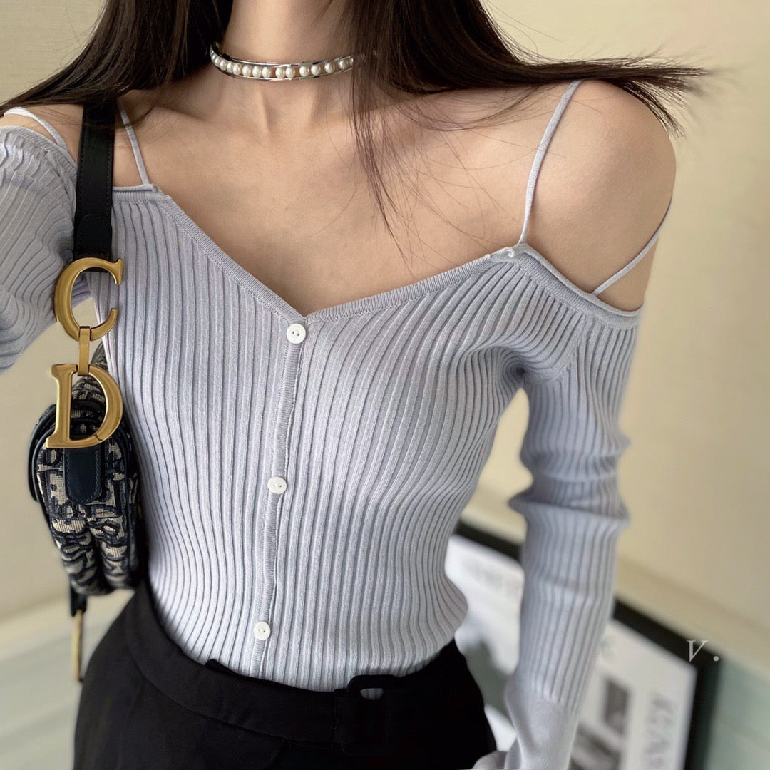 Off The Shoulder Ribbed Knit Top