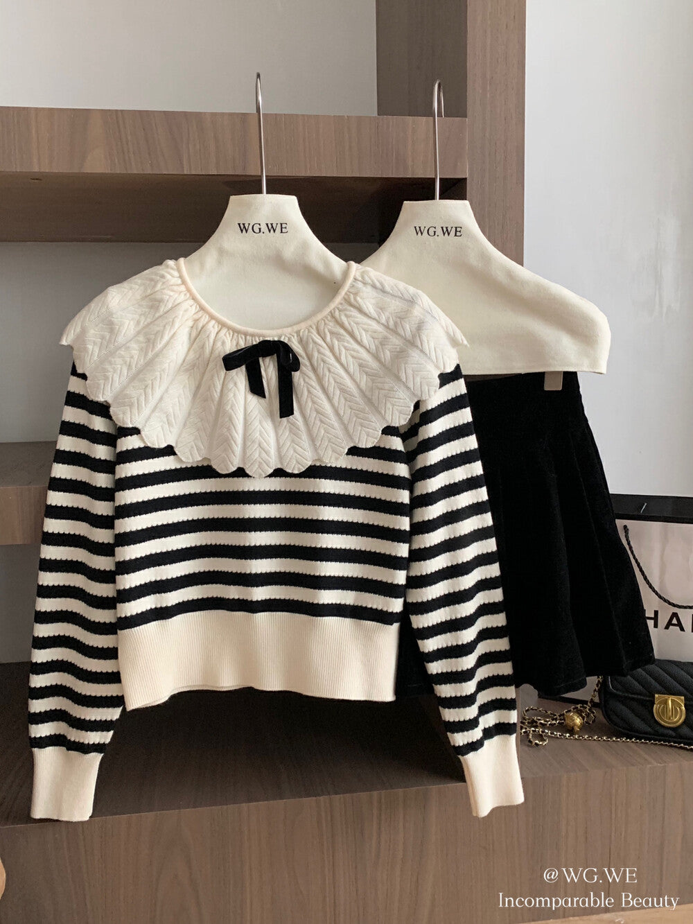 Flounce Collar Striped Knit Top