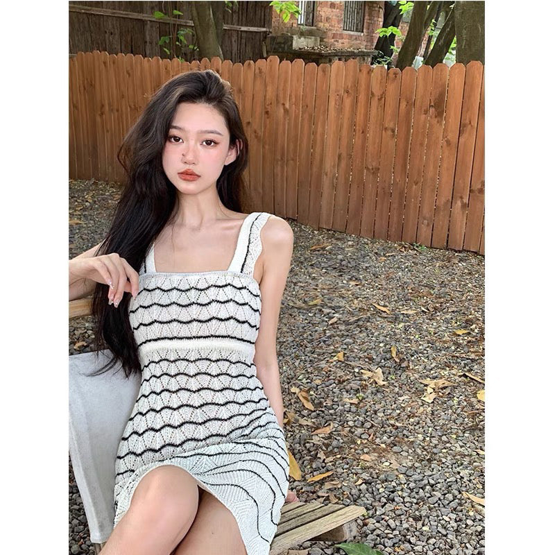 Pointelle Striped Knit Dress