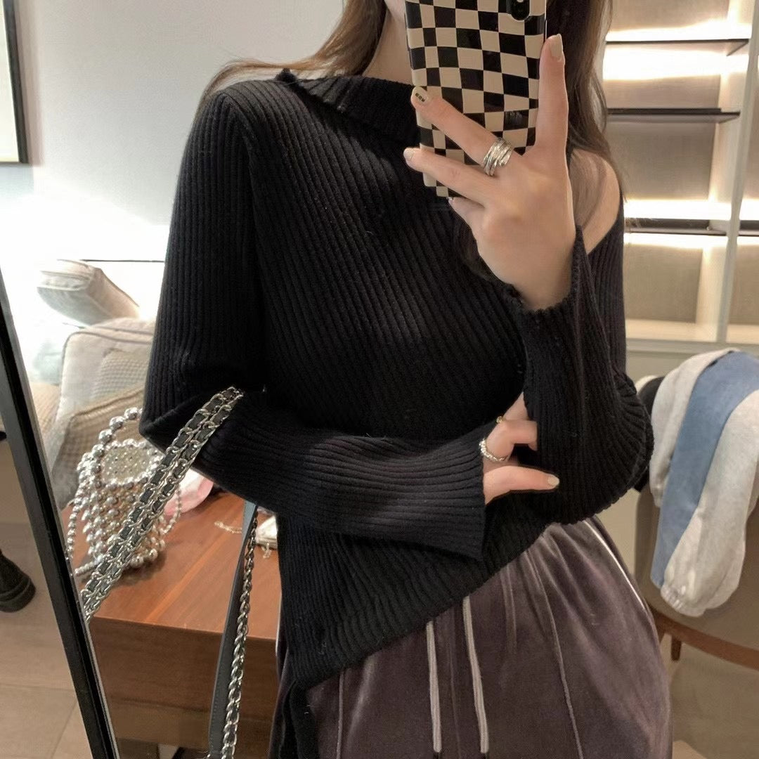 One Shoulder Ribbed Knit Top