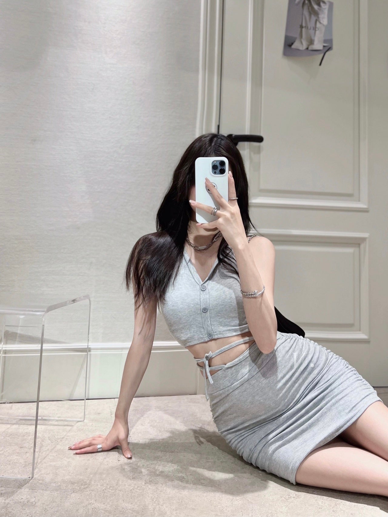 Cropped Polo Vest Skirt Set