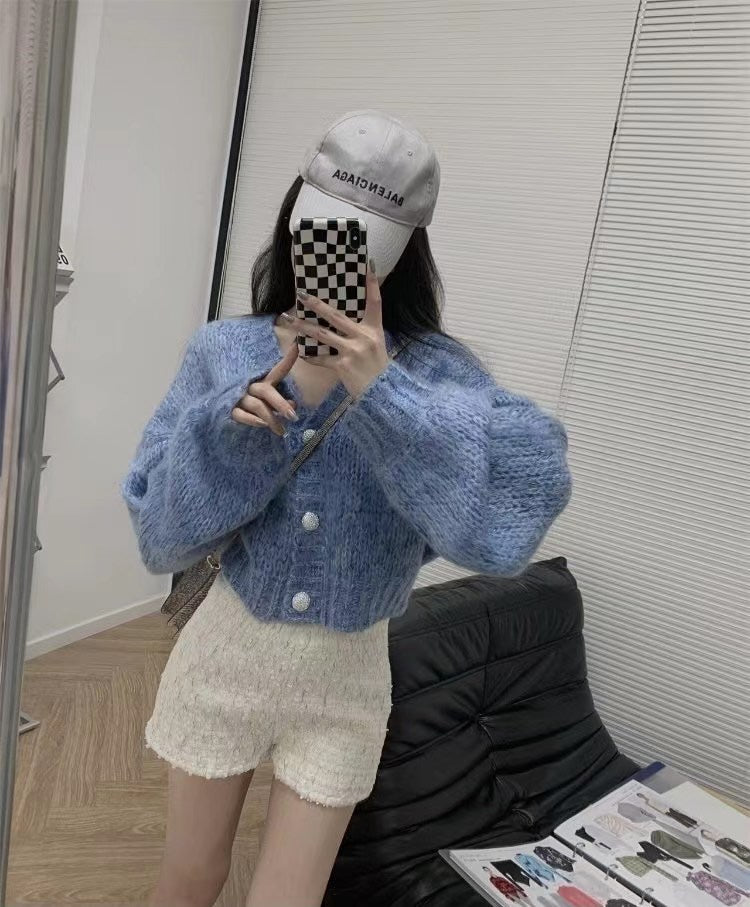 Lantern Sleeves Knit Cardigan