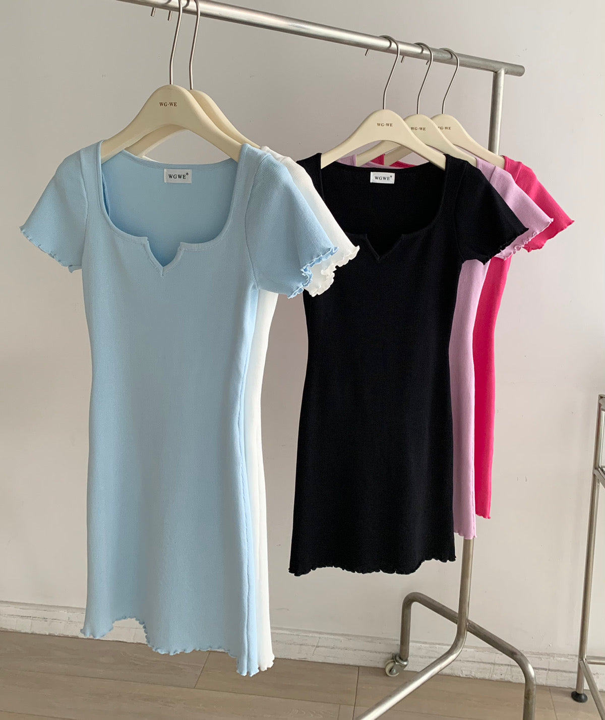 V-Neck Ribbed Slim Cut Dress