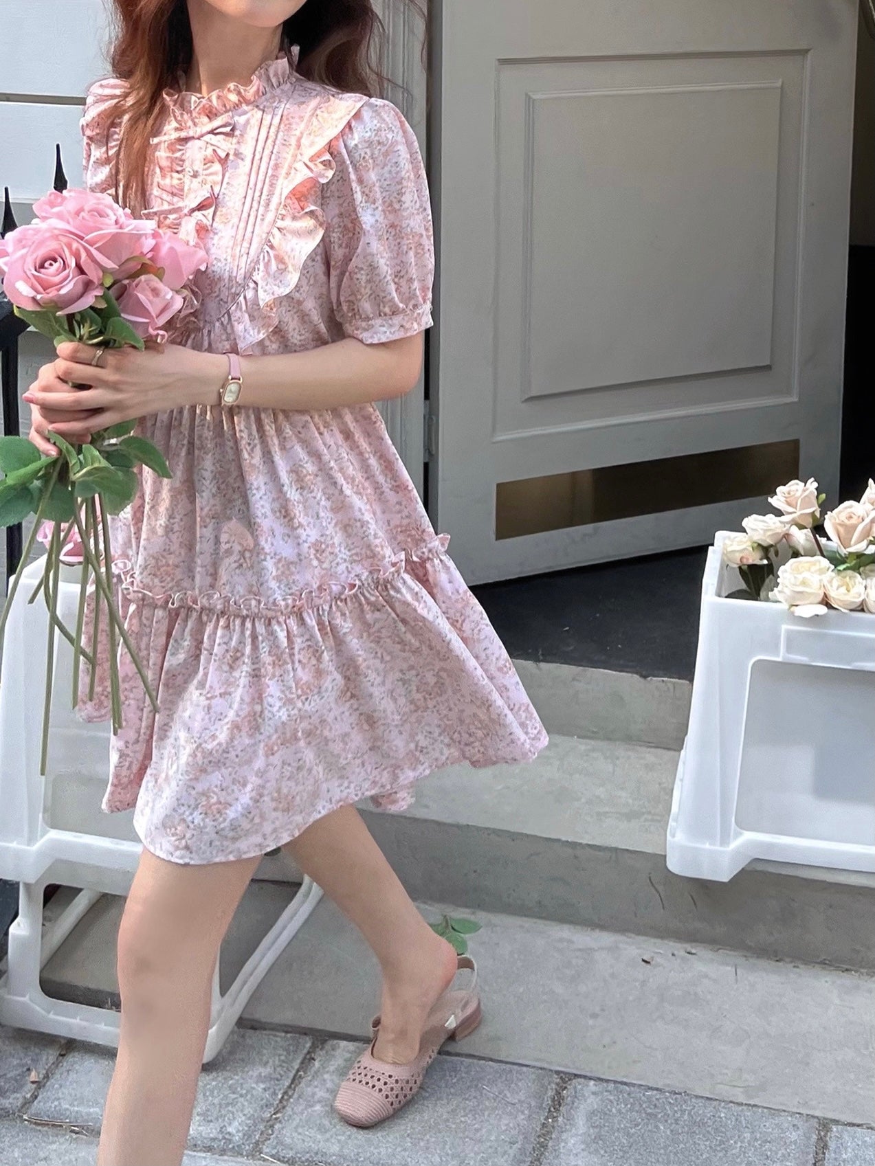 Sakura Ruffle Trim Tiered Dress