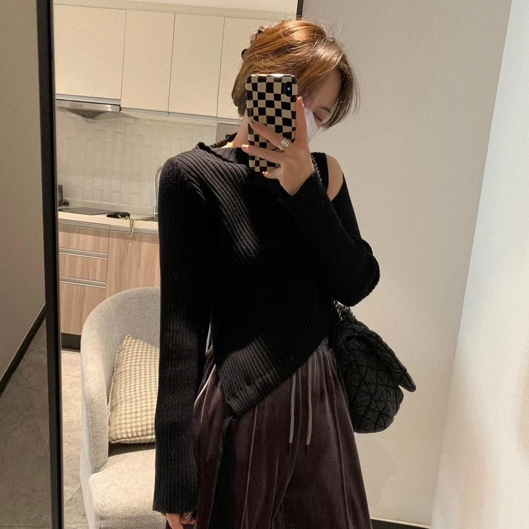 One Shoulder Ribbed Knit Top