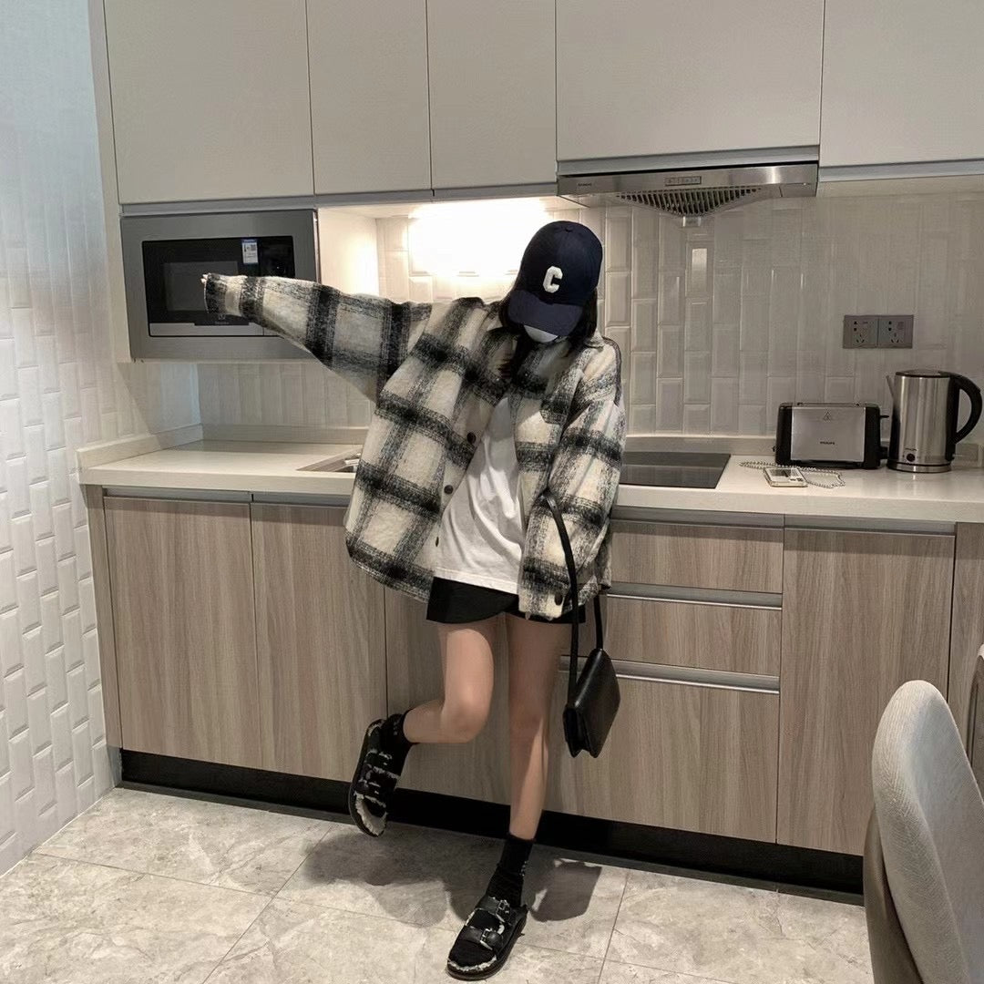Plaid Drop Shoulder Peacoat