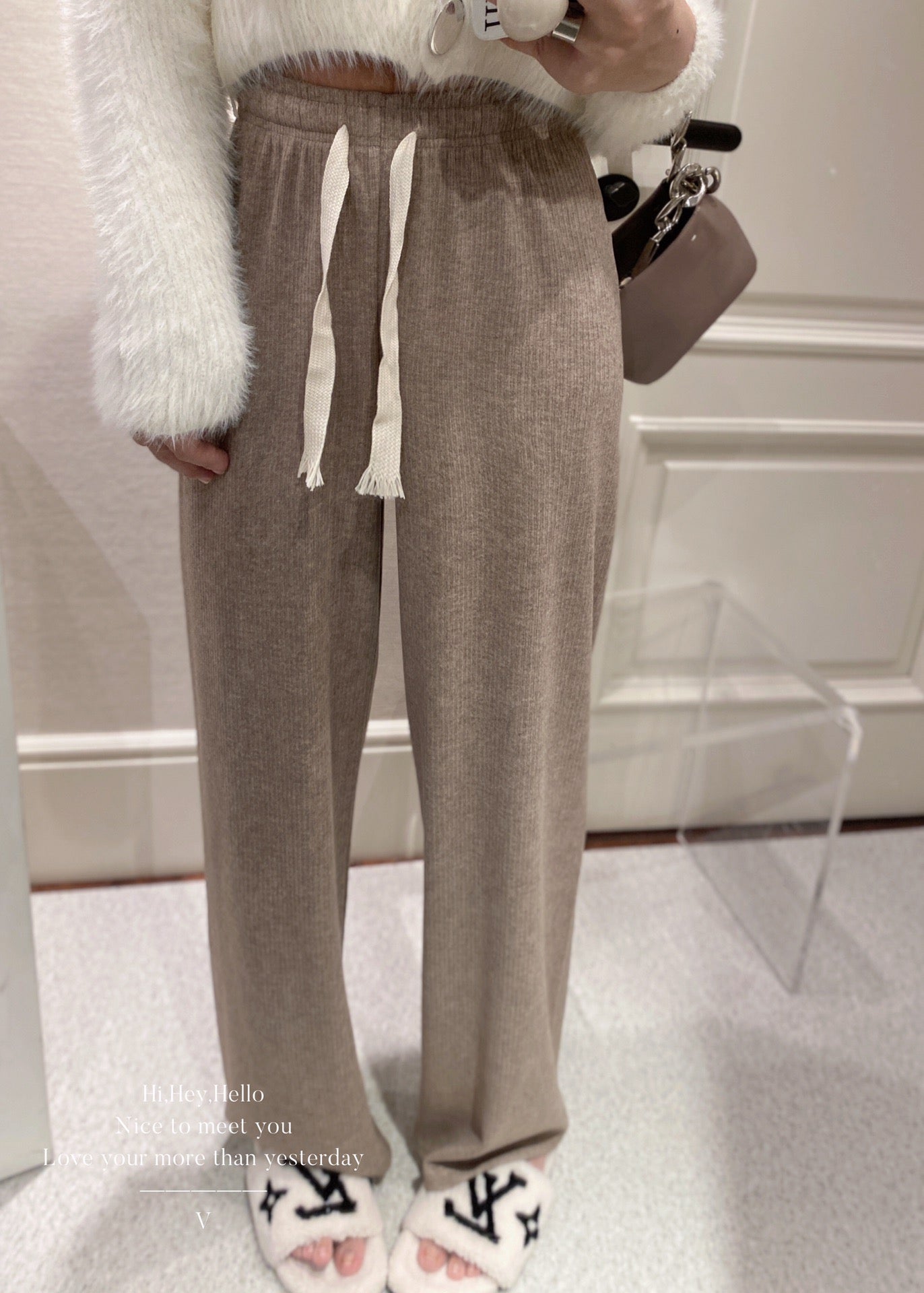 Woolen Ribbed Wide Legs Pants