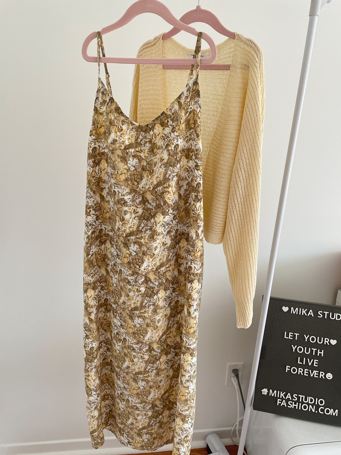 Abstract Floral Dress Cardigan Set