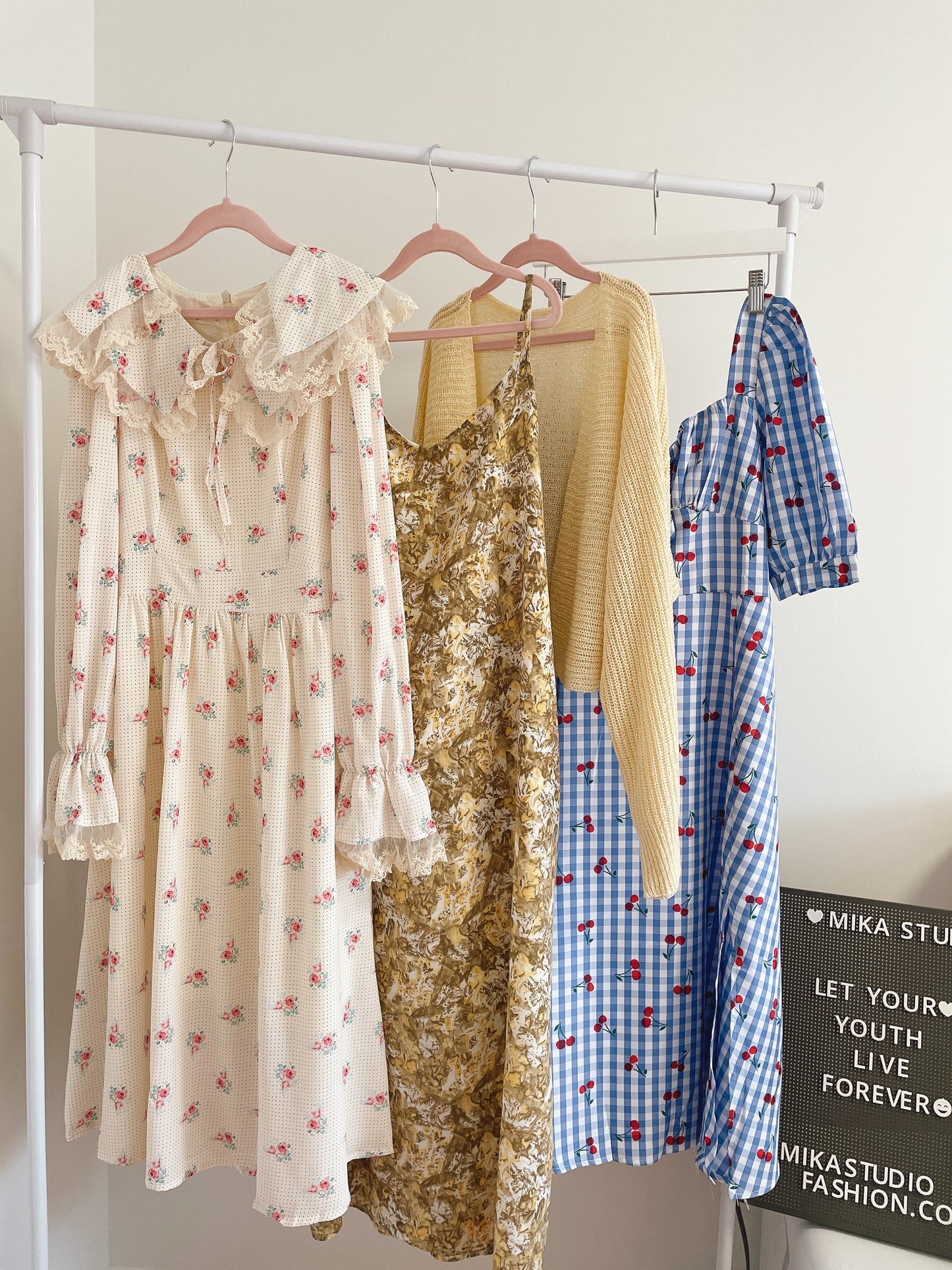 Abstract Floral Dress Cardigan Set