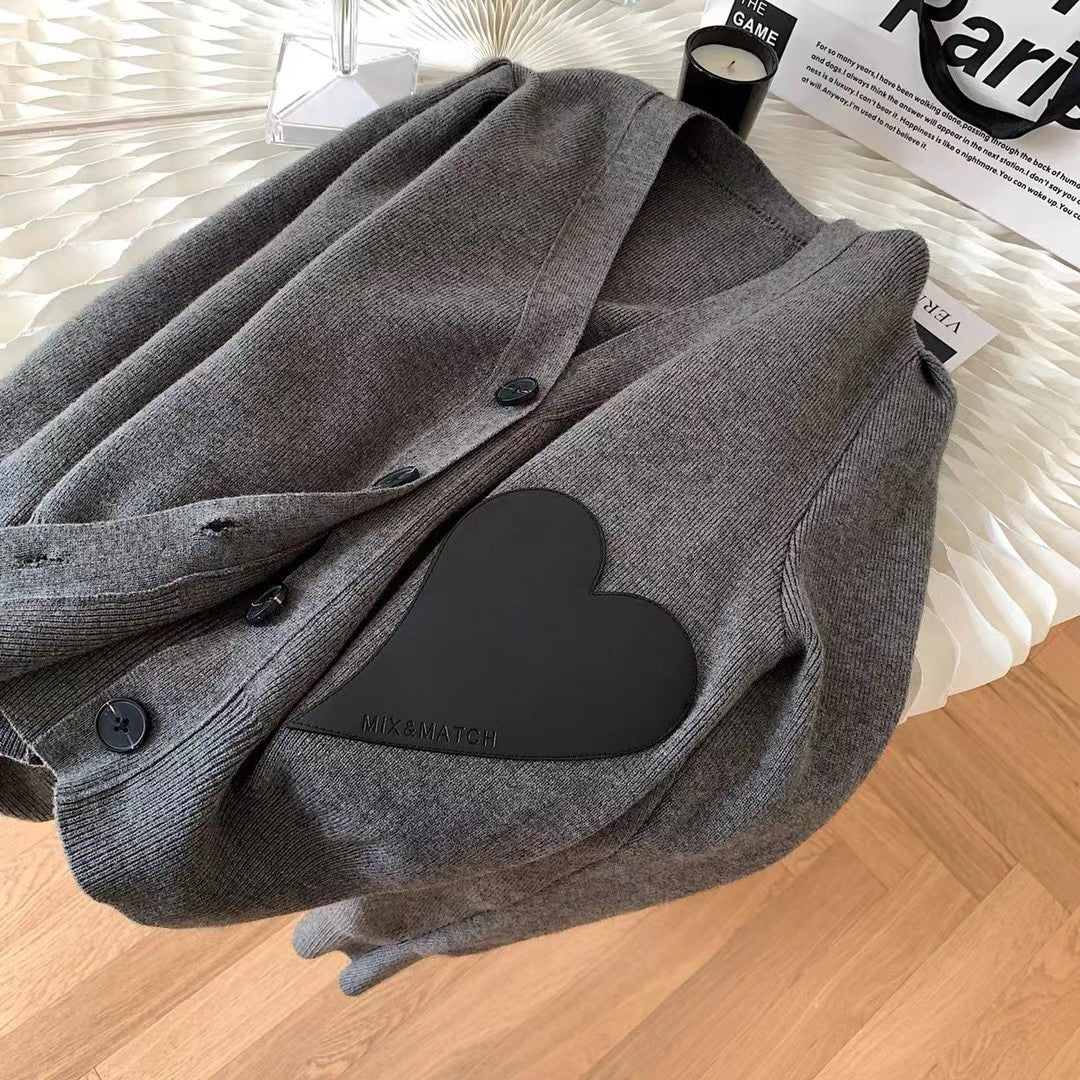 Big Leather heart Knit Cardigan