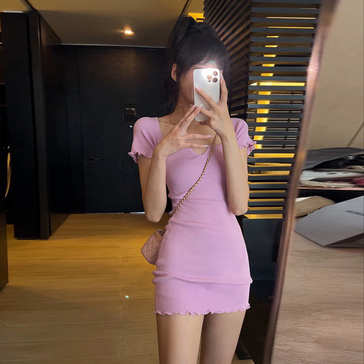 V-Neck Ribbed Slim Cut Dress