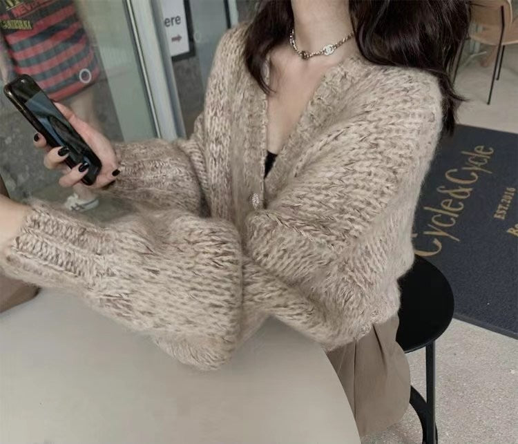 Lantern Sleeves Knit Cardigan
