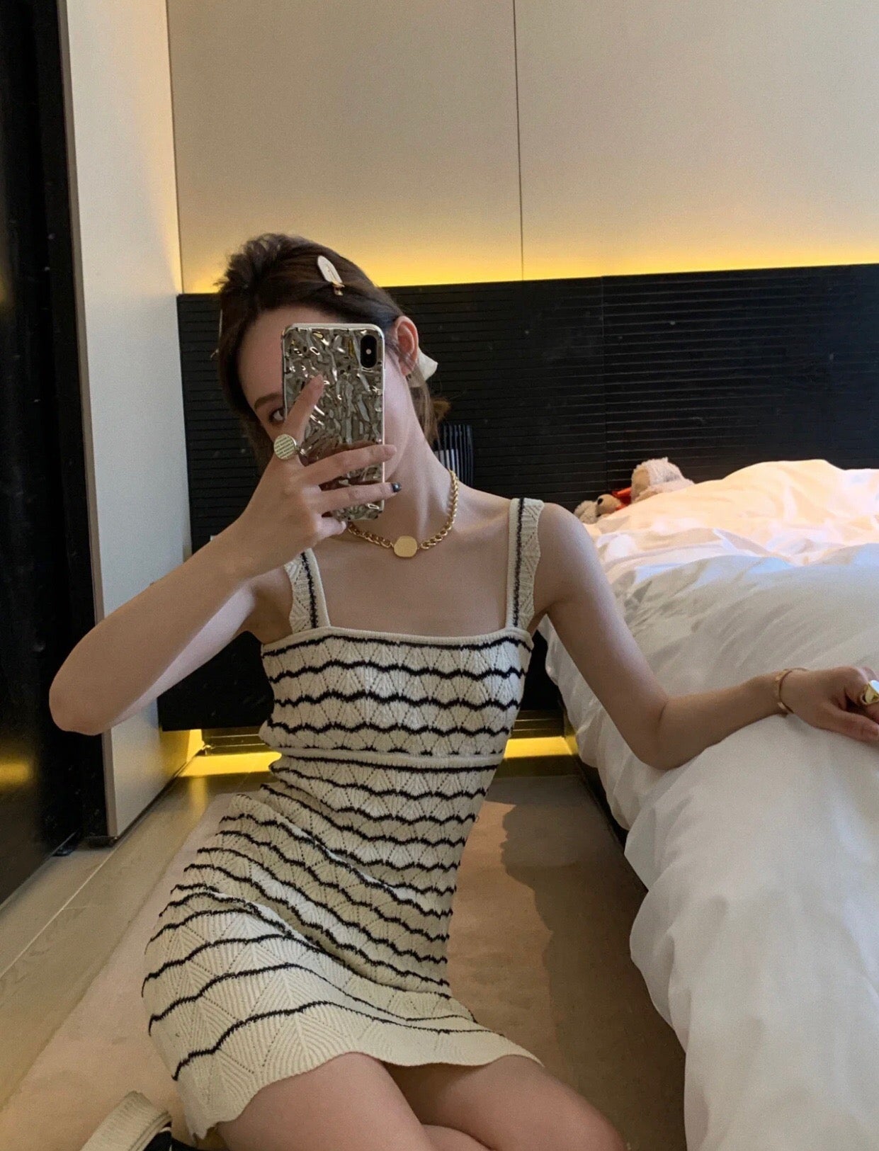 Pointelle Striped Knit Dress