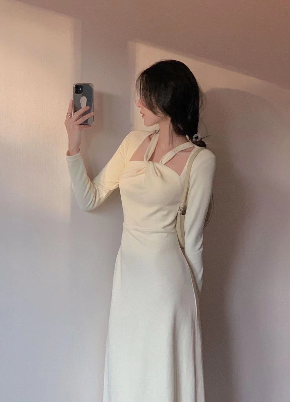 Halter-neck Knit A-line Dress