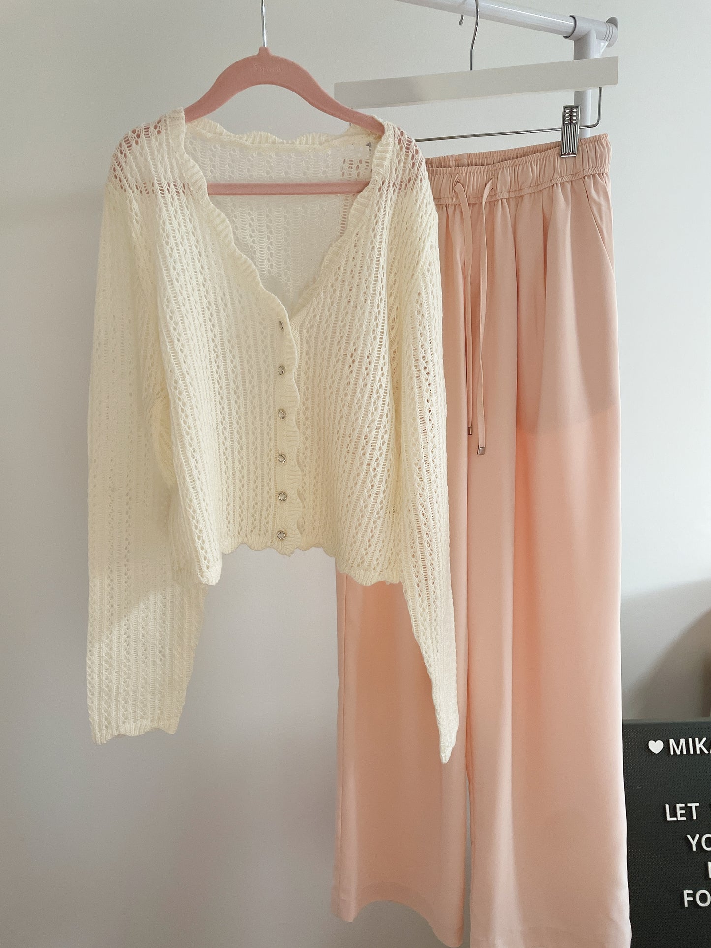Cream Pointelle Knit Cardigan