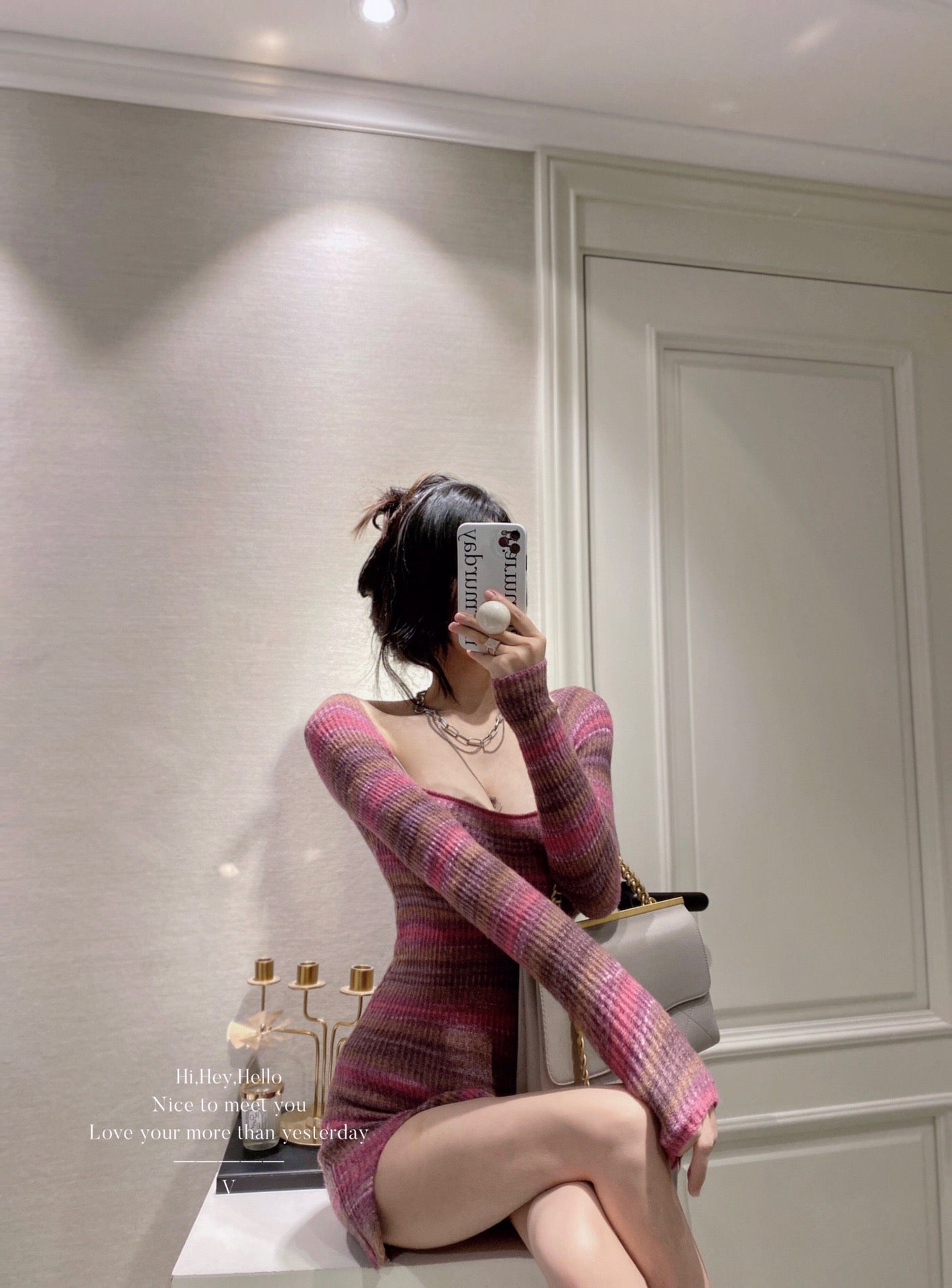 Raspberry Rainbow Knit Bodycon Dress