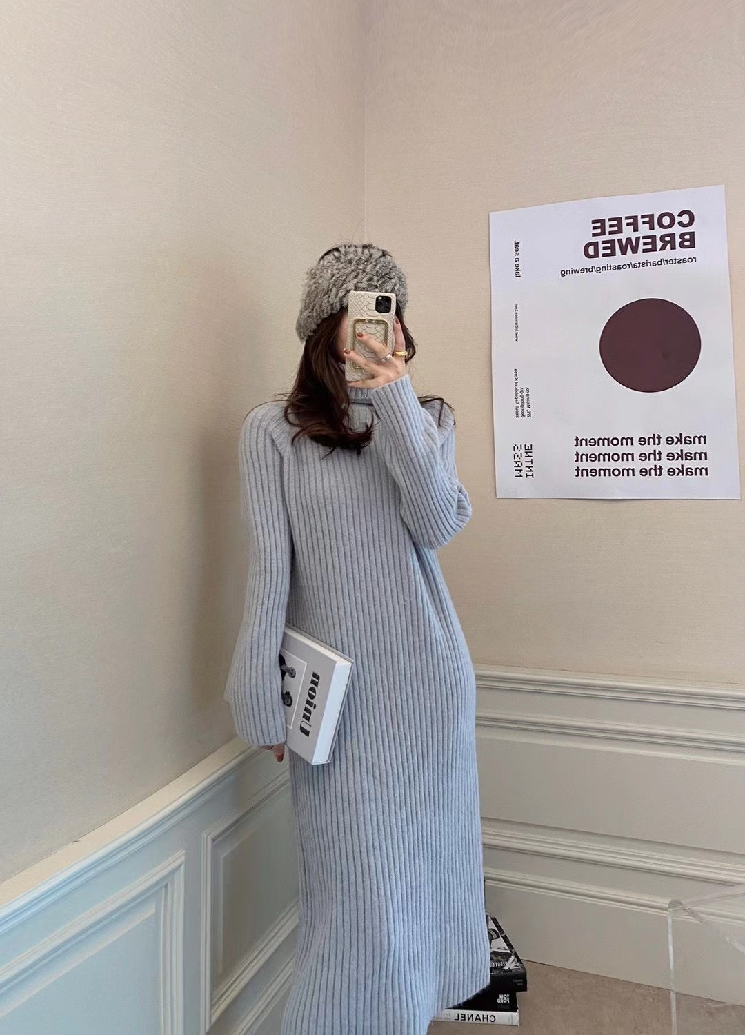 Turtleneck Ribbed Sweater Dress