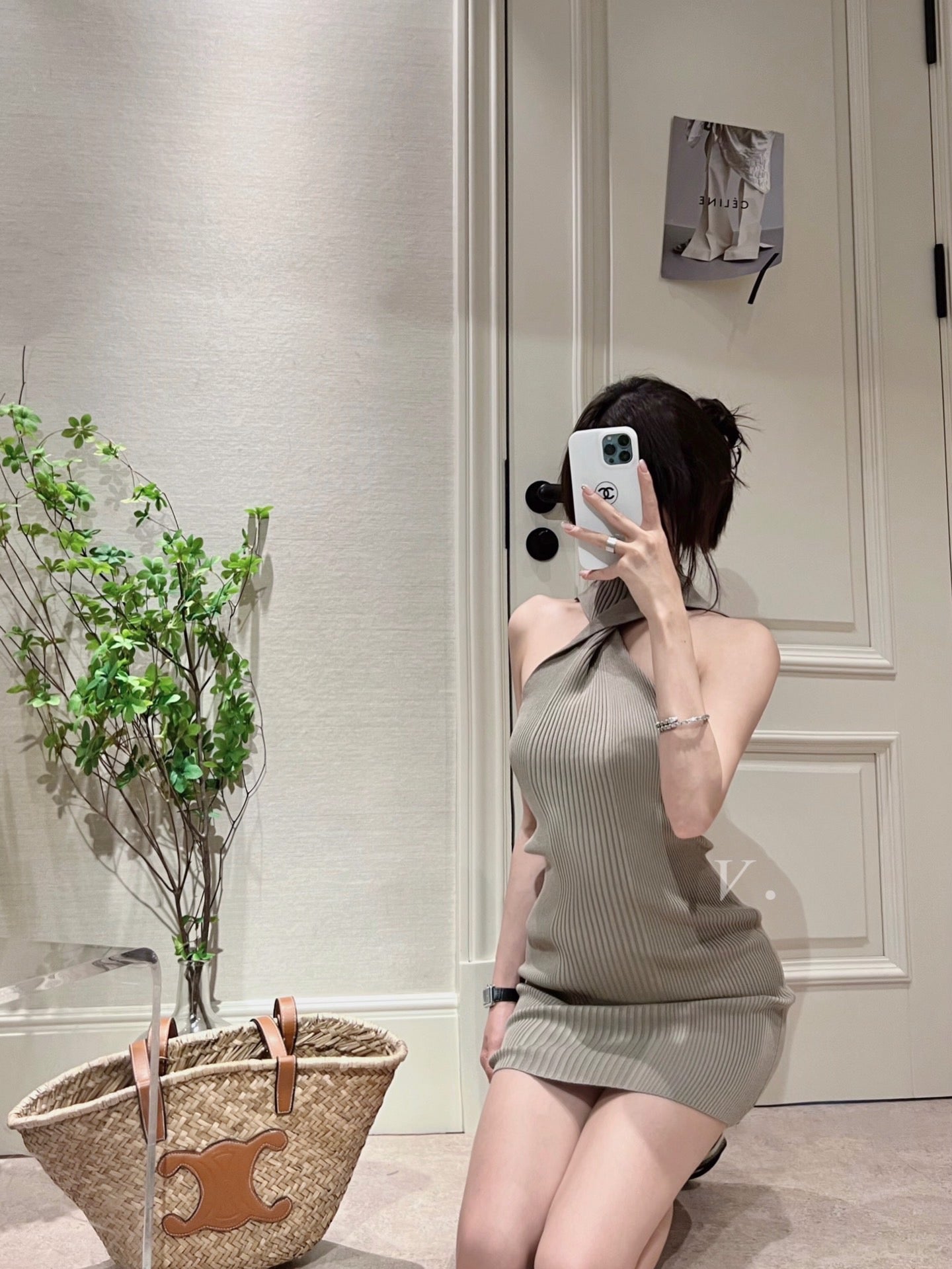 Cross Halter Neck Knit Dress