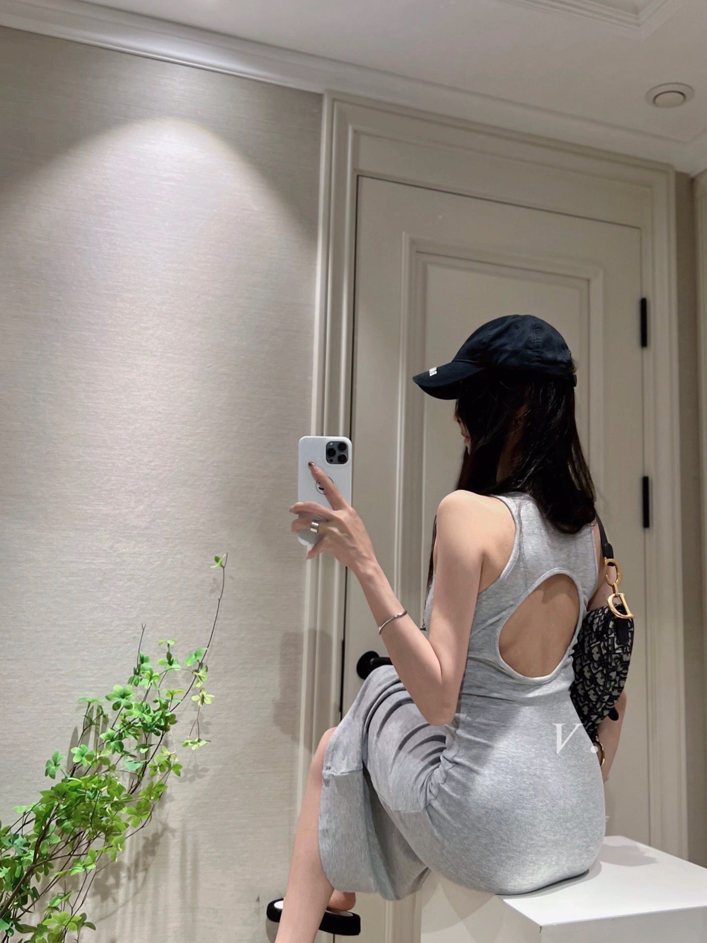 Hollow Out Back Cotton Dress