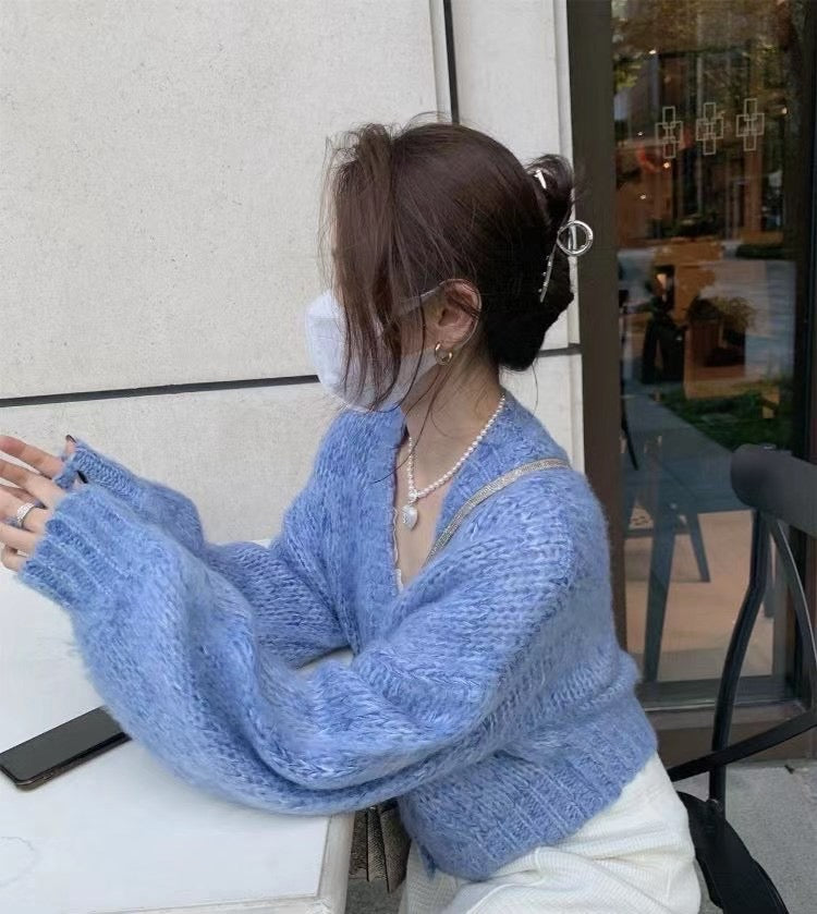 Lantern Sleeves Knit Cardigan