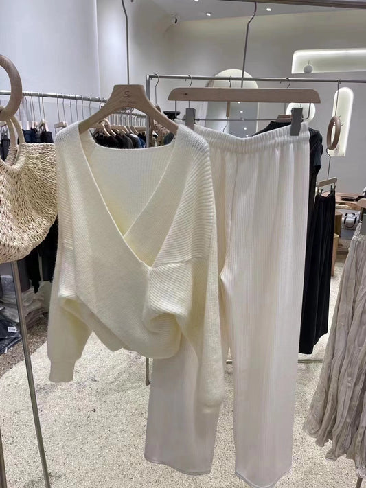 Fleece Lined Ribbed Wide Leg Pants