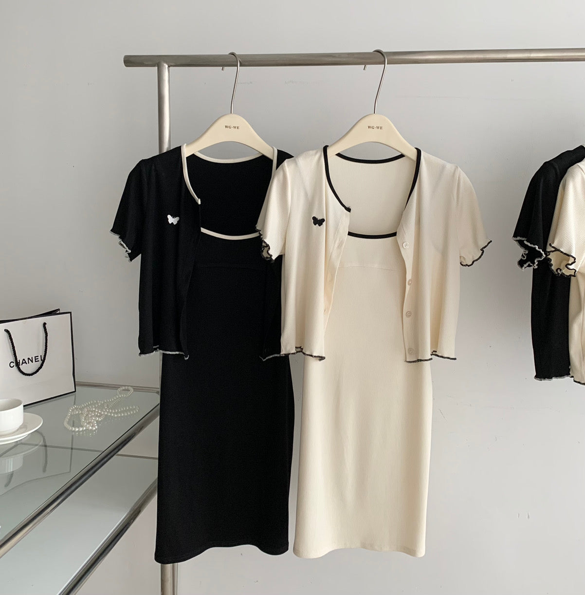 Butterfly Knit Ribbed Dress Set