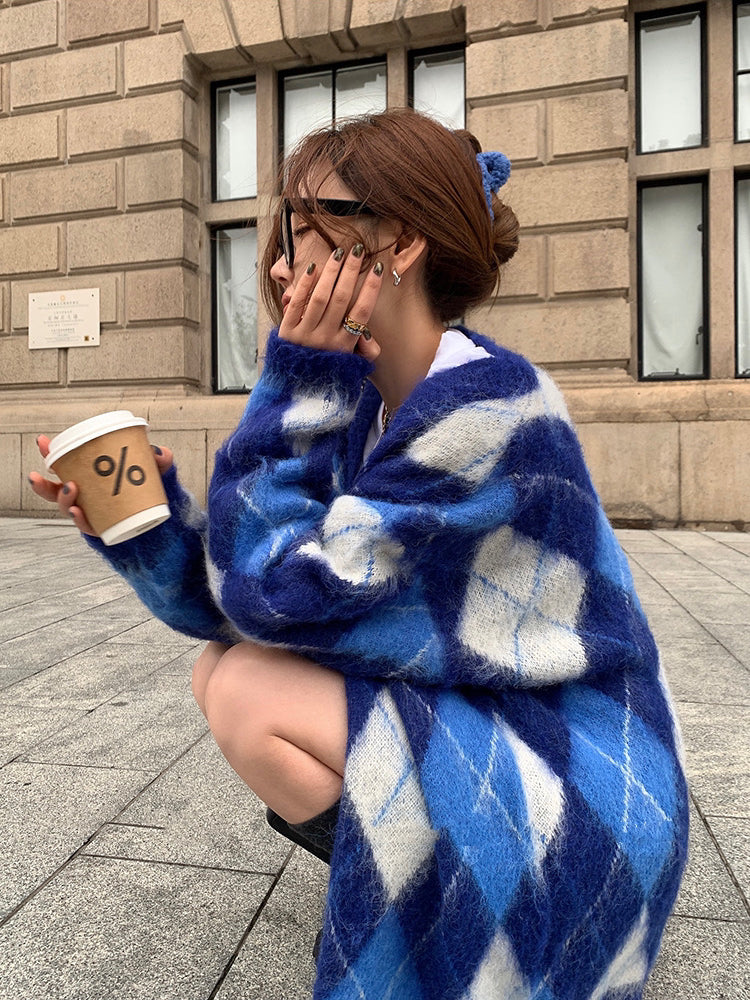 Diamonds Pattern Faux Mink Cardigan