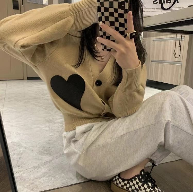 Leather Heart Knit Cardigan