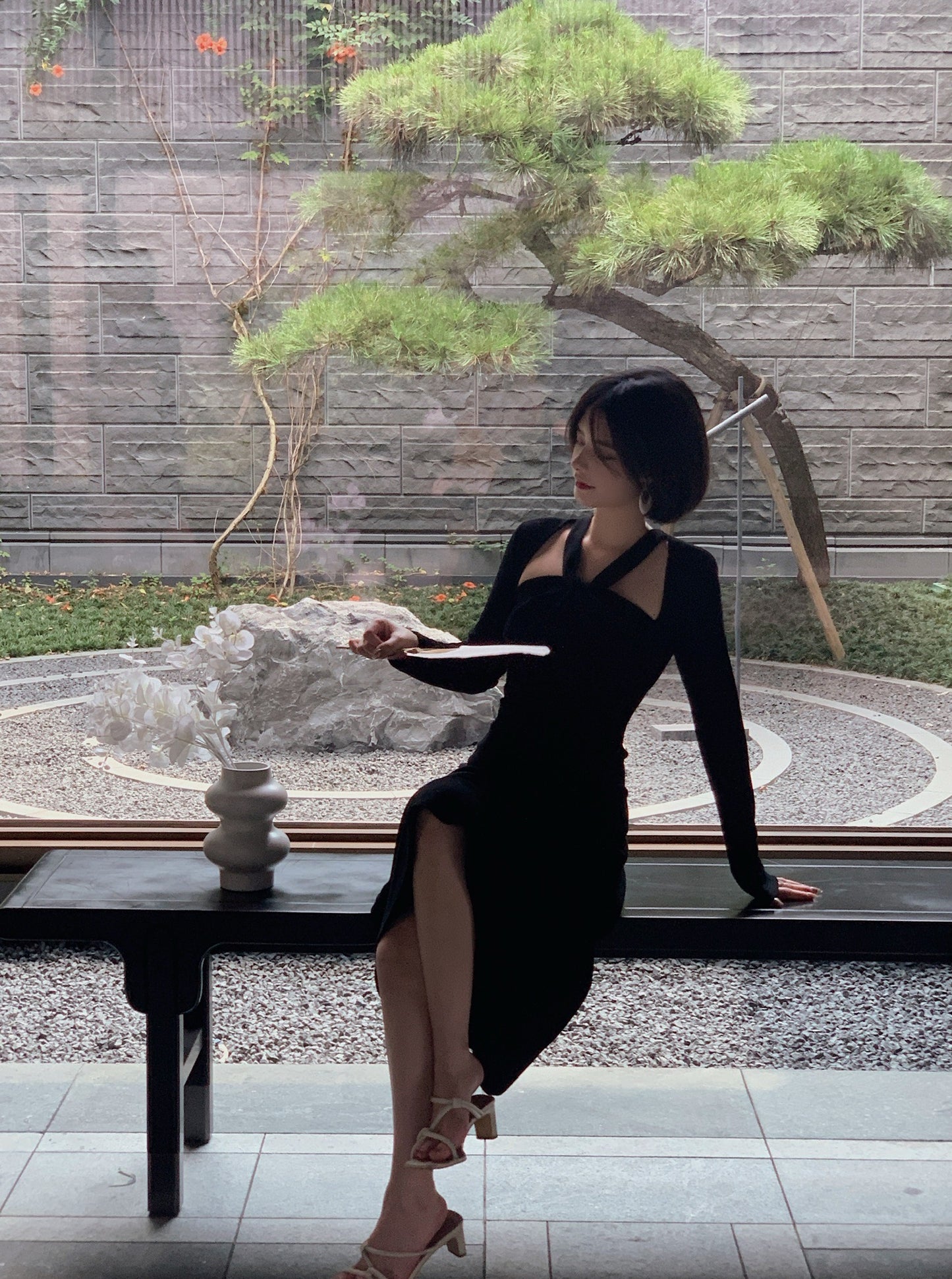 Halter-neck Knit A-line Dress