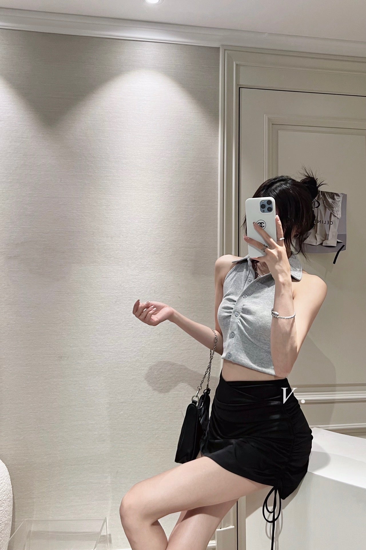 Polo Ribbed Cropped Tank Top