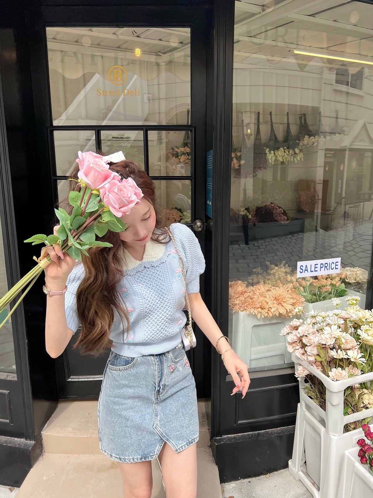 Puff Sleeves Floral Knit Top