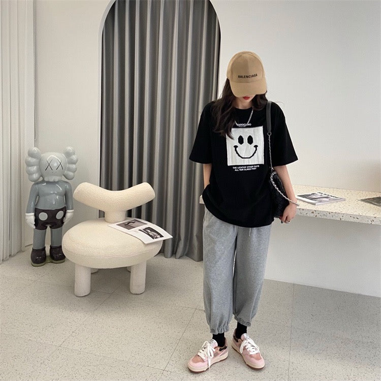 Square Smile Face Oversized Tee