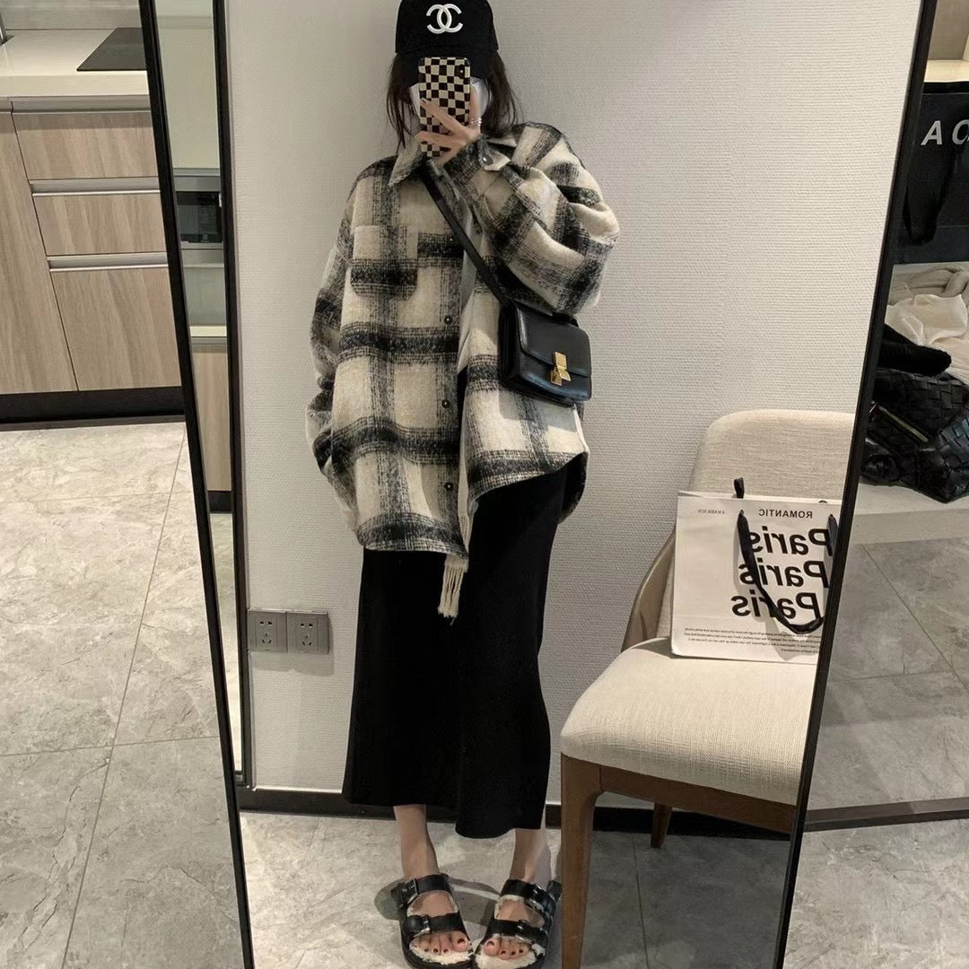 Plaid Drop Shoulder Peacoat