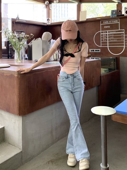 Contrasting Ribbon Ribbed Top