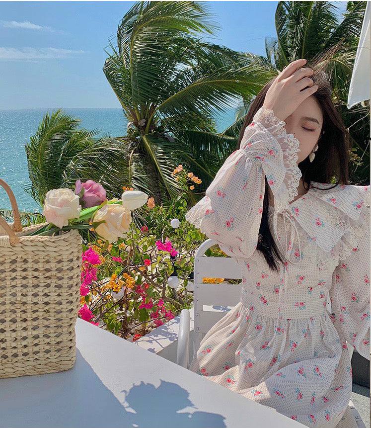 Floral Flounce Collar Dress