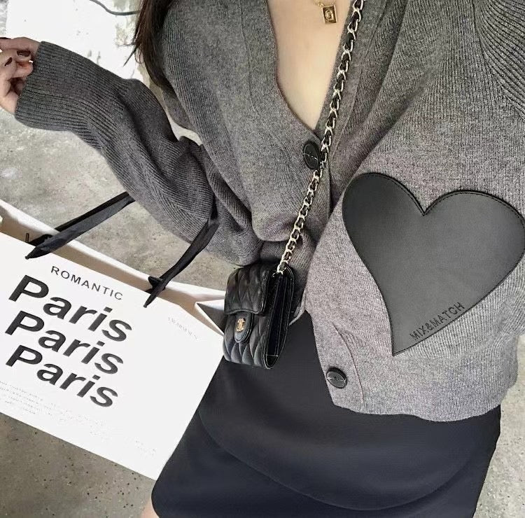 Big Leather heart Knit Cardigan