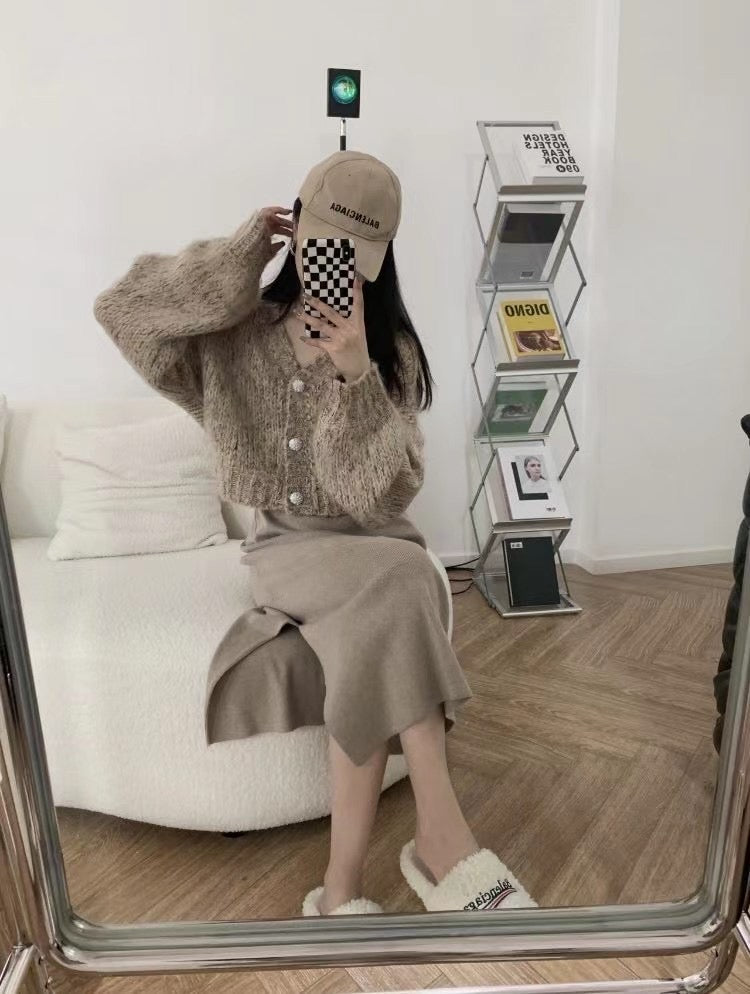 Lantern Sleeves Knit Cardigan