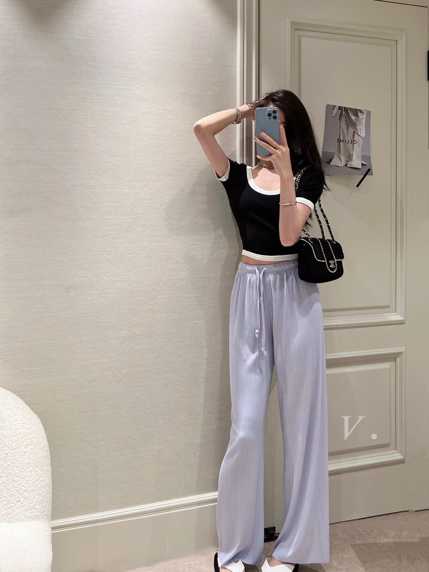 Contrast Trim Cropped Knit T-shirt