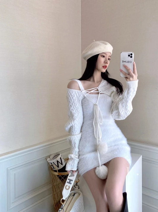 Faux Mink Dress with Knit Arm Warmer