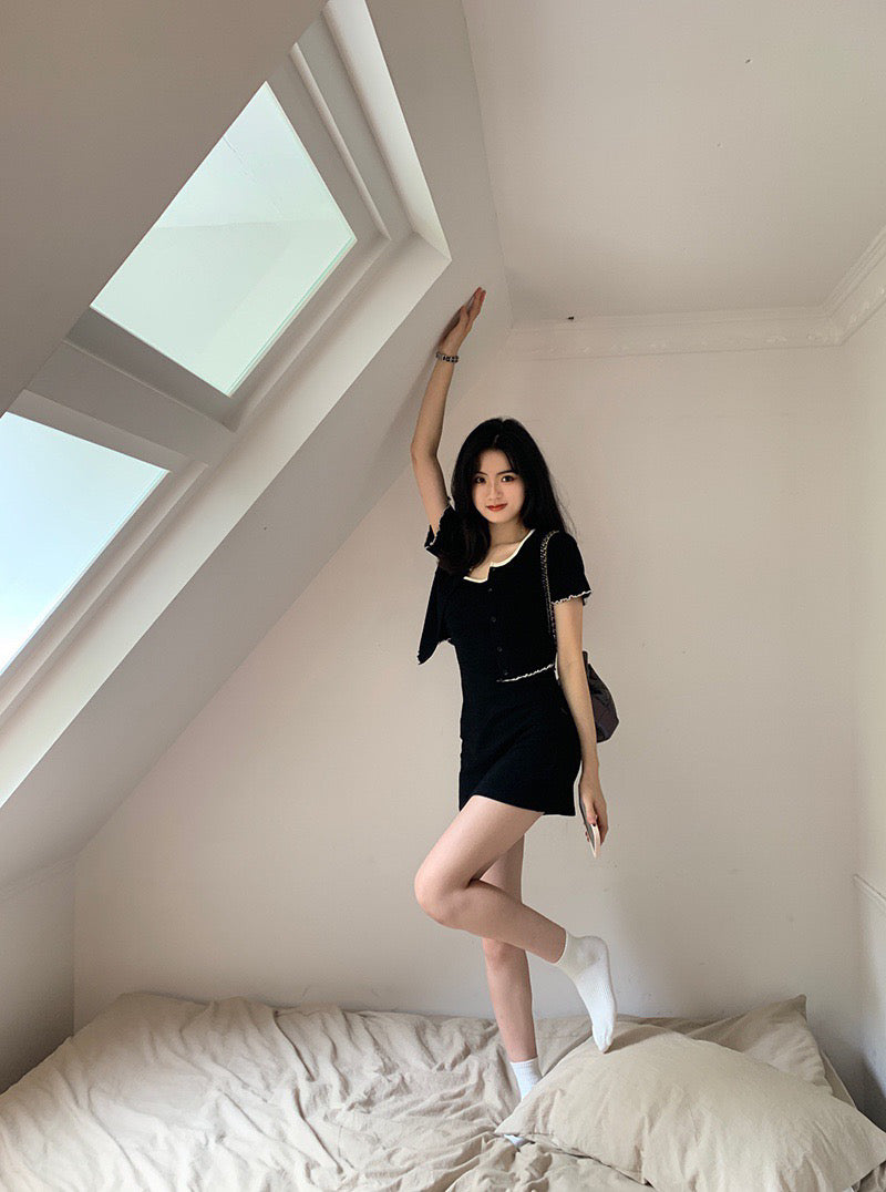 Butterfly Knit Ribbed Dress Set
