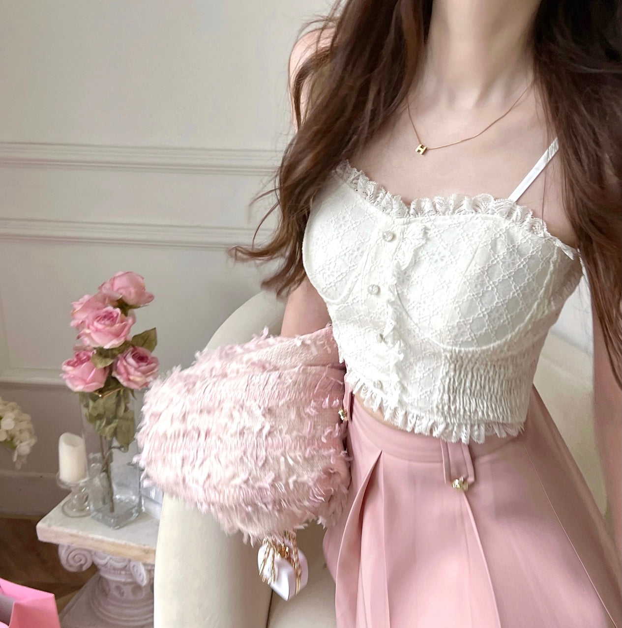 Lace Back Smocking Camisole