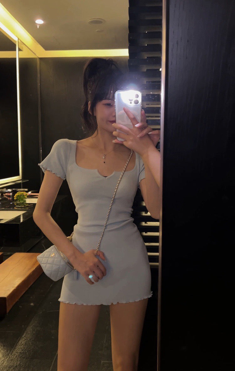 V-Neck Ribbed Slim Cut Dress
