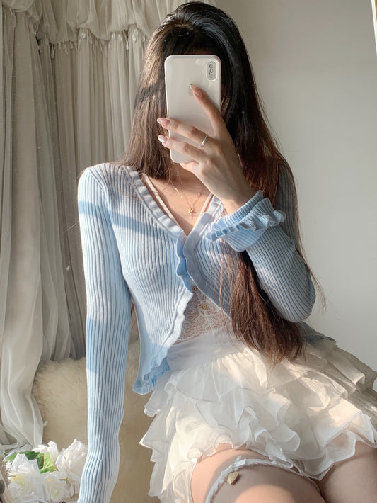 Ribbed Knit Short Cardigan