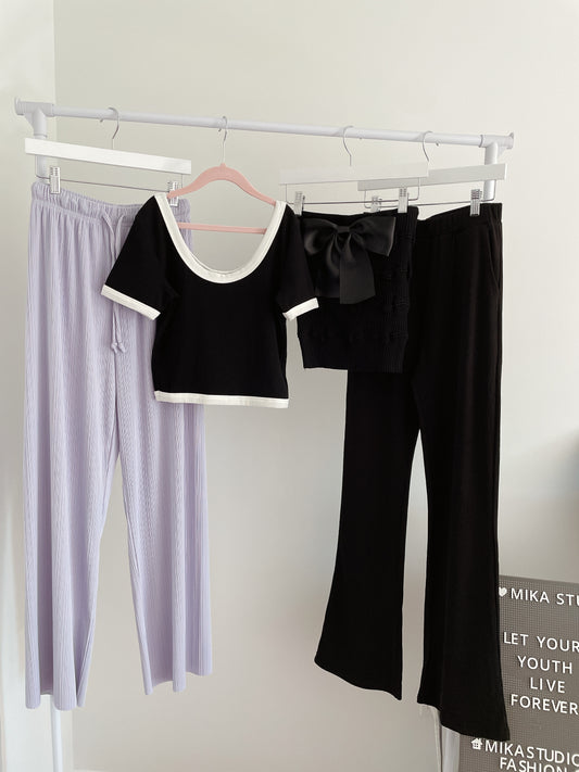 Contrast Trim Cropped Knit T-shirt