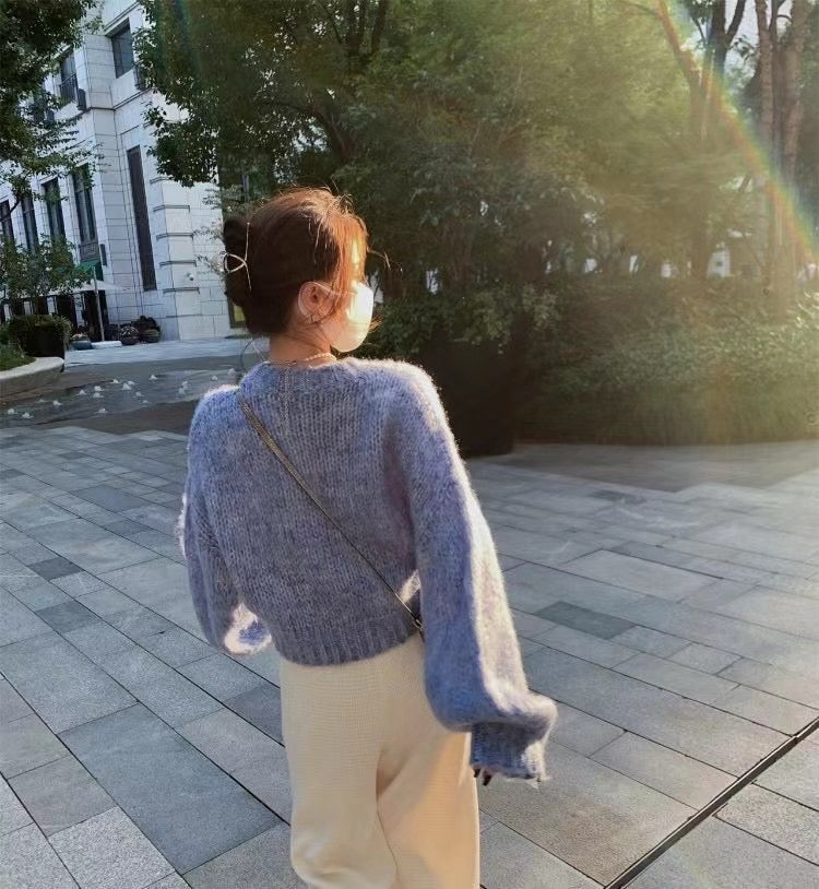 Lantern Sleeves Knit Cardigan