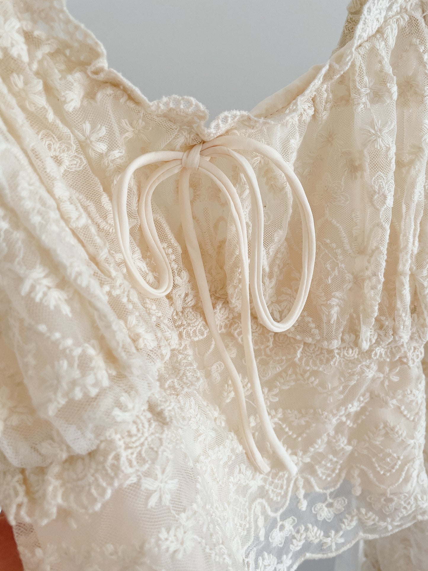 Square Neck Ribbon Lace Top
