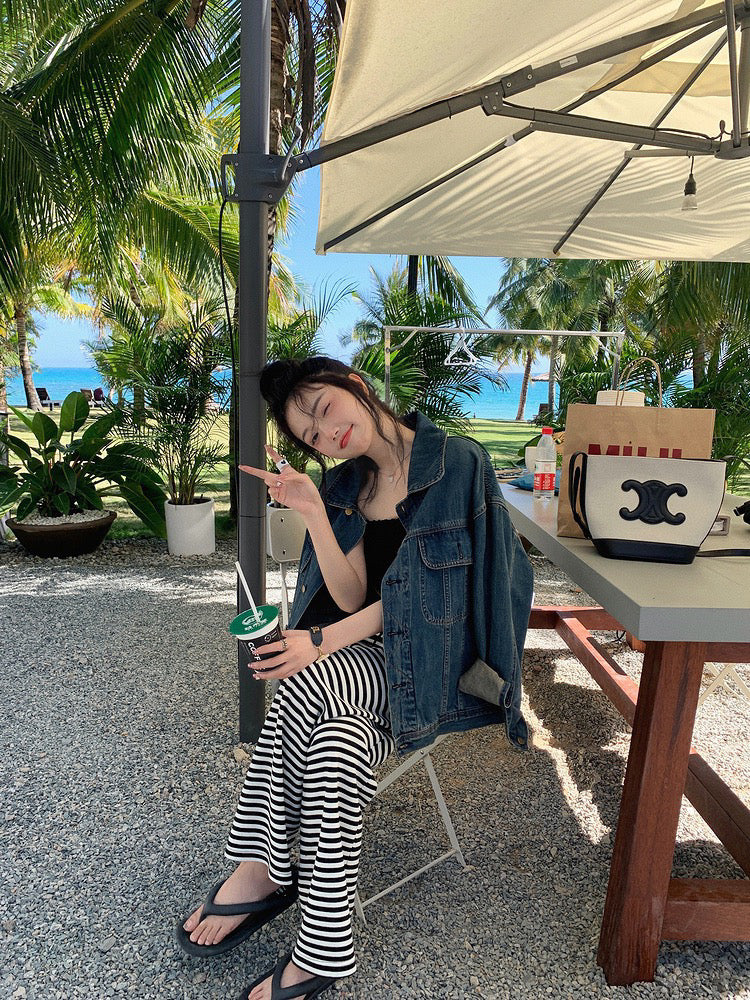 Knit Striped Wide Legs Pants