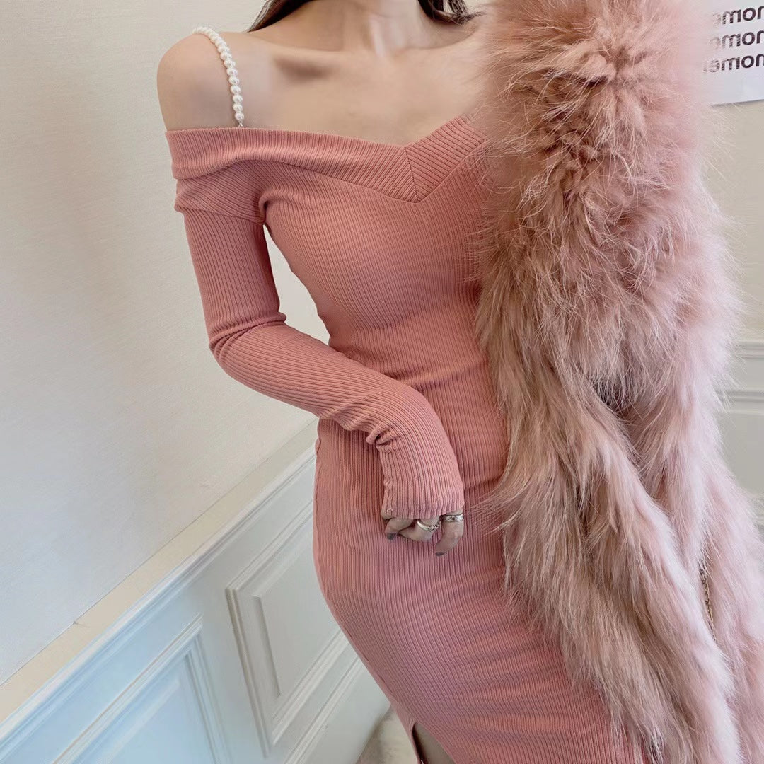 Off Shoulder Ribbed Midi Dress