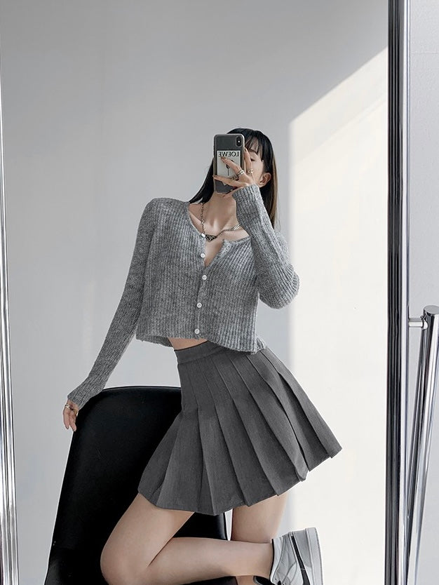 High Waist Preppy Pleated Skirt